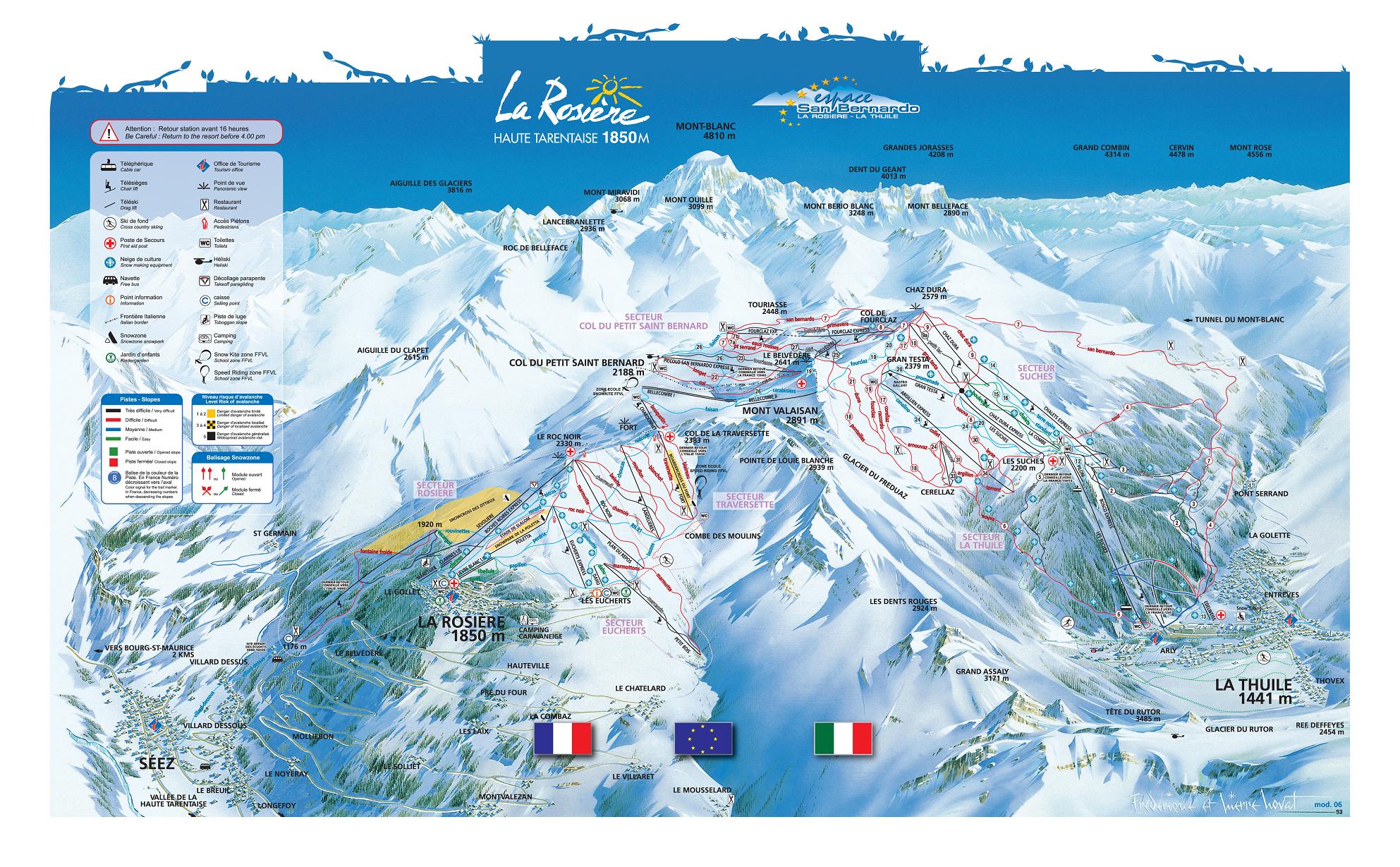 Trasy narciarskie: mapa tras La Rosiere, Francja