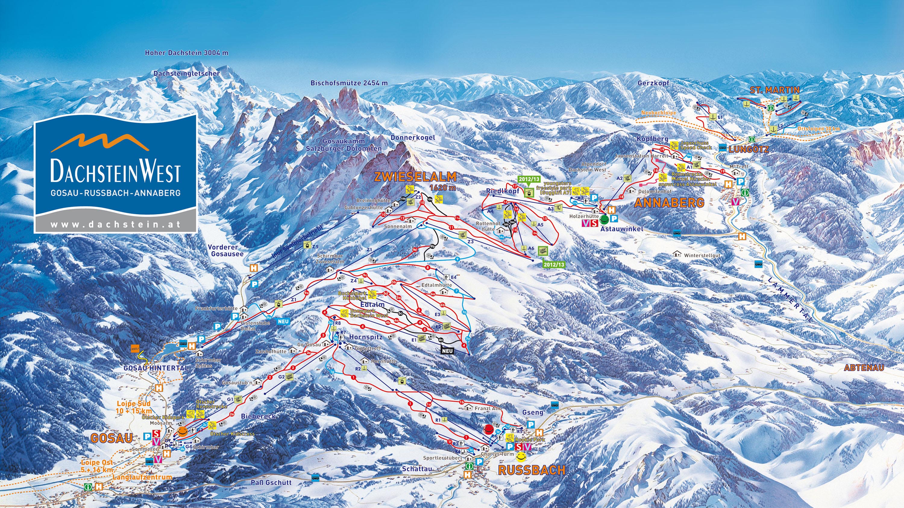 mapa tras ski dachstein west
