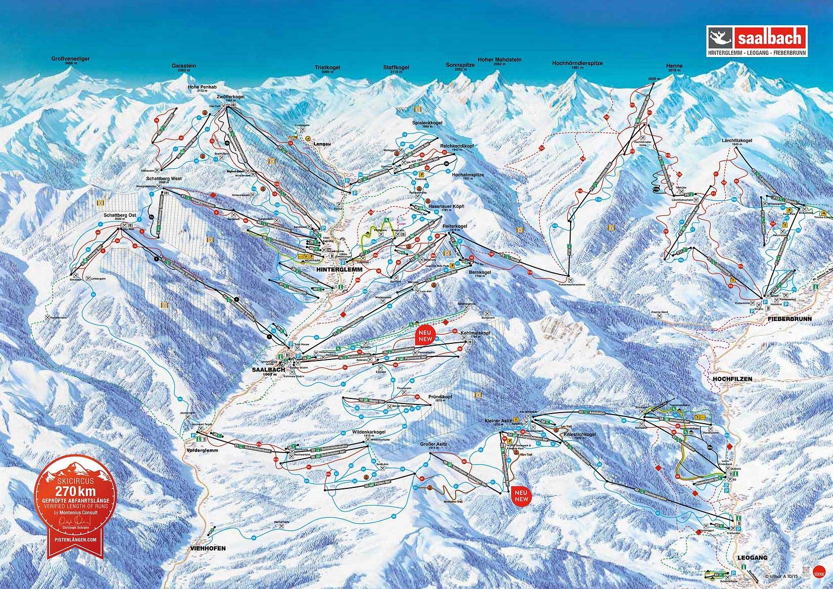 mapa tras ski w Saalbach