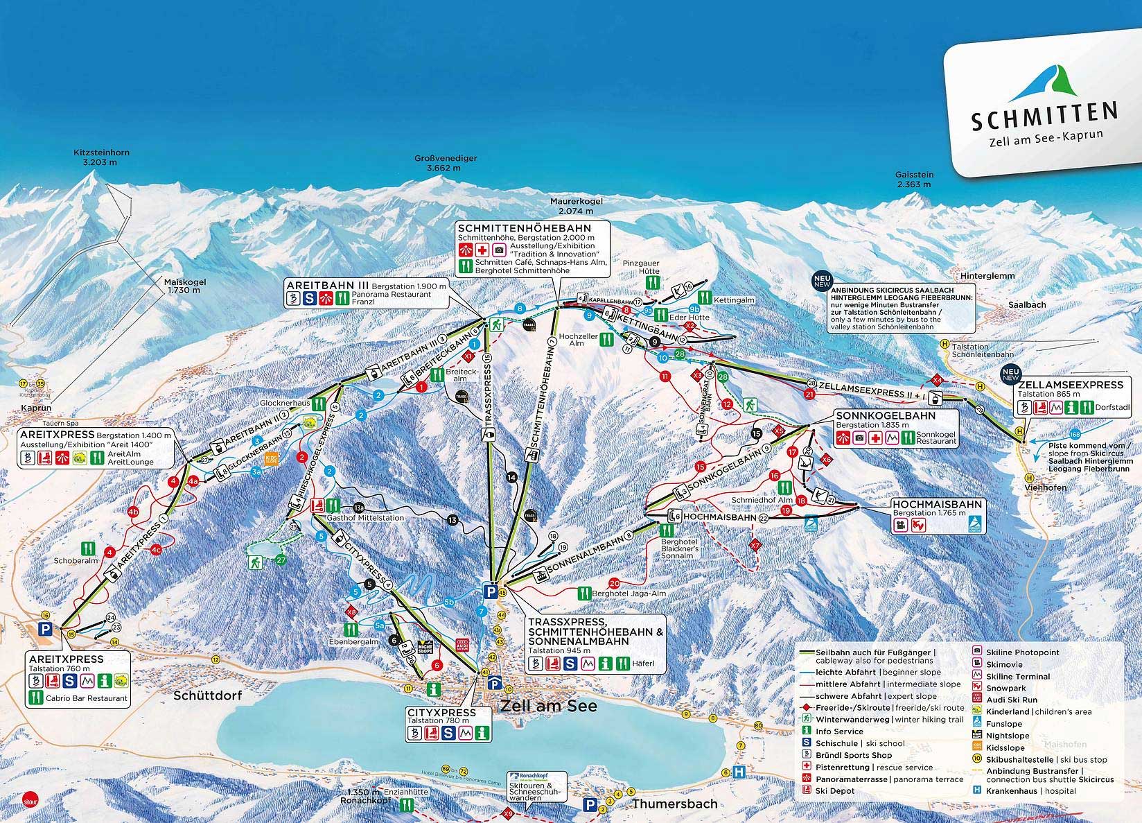 mapa tras ski w Zell am See Kaprun