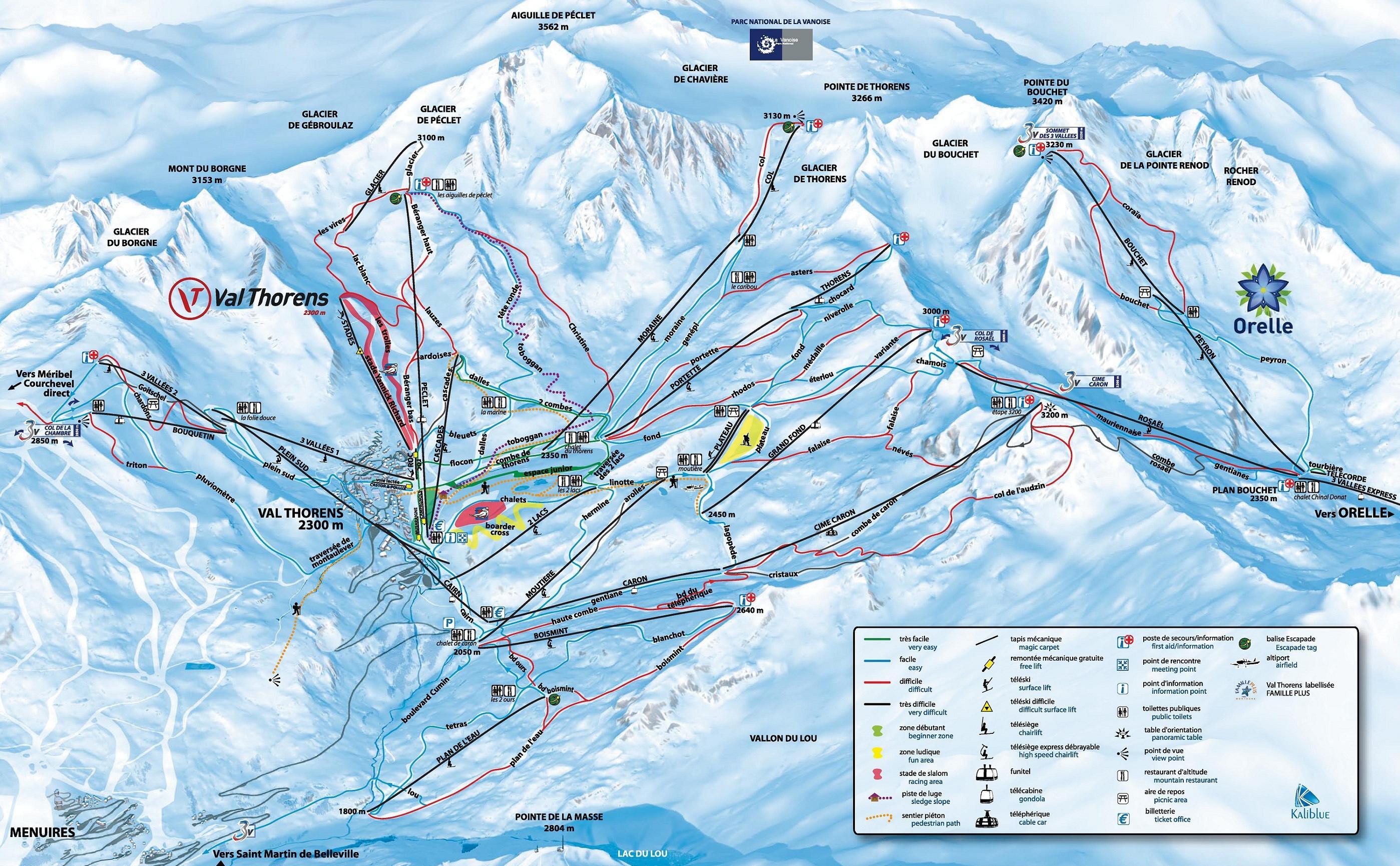 mapa tras ski orelle - val thorens