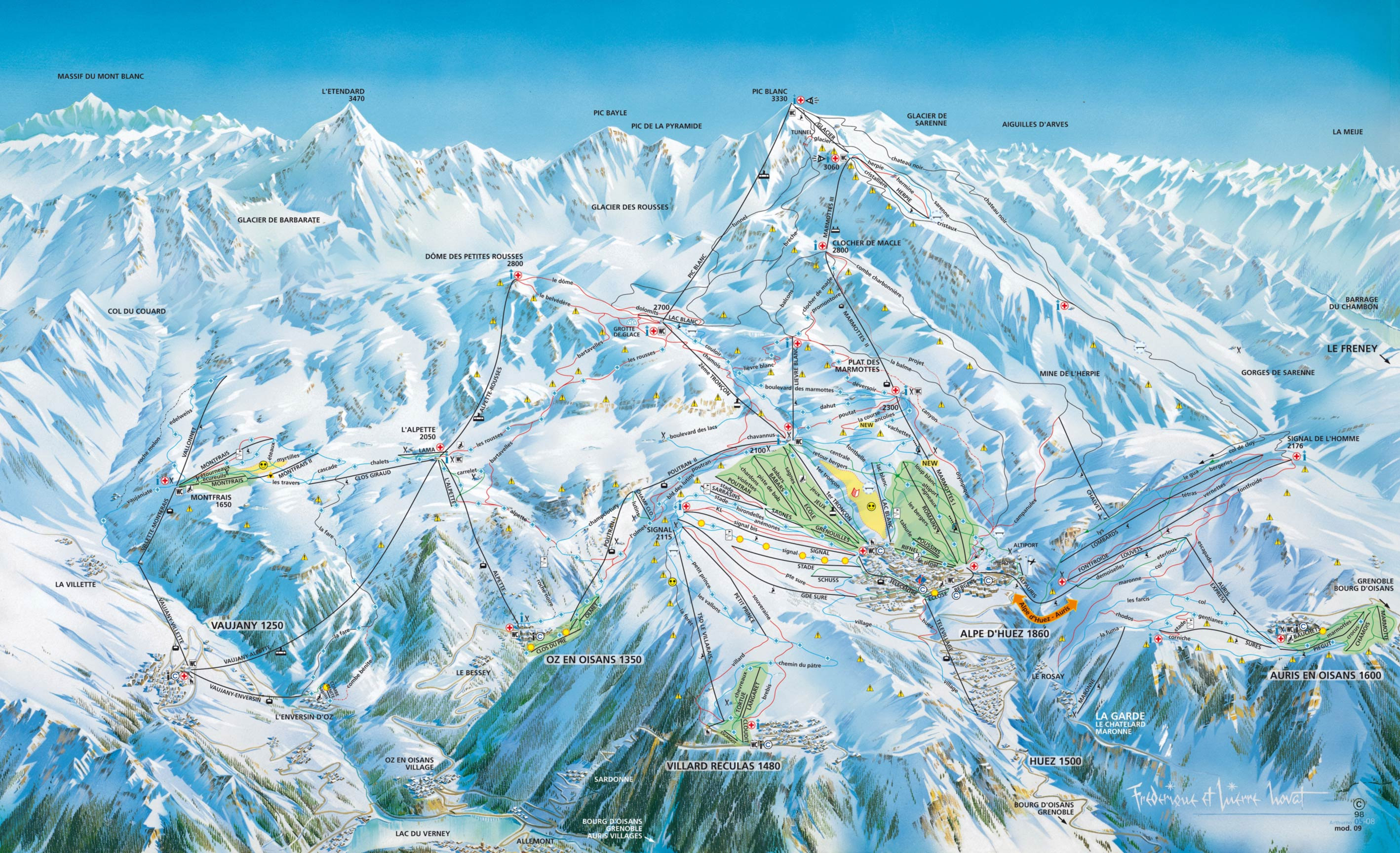 mapa tras ski w Alpe dHuez