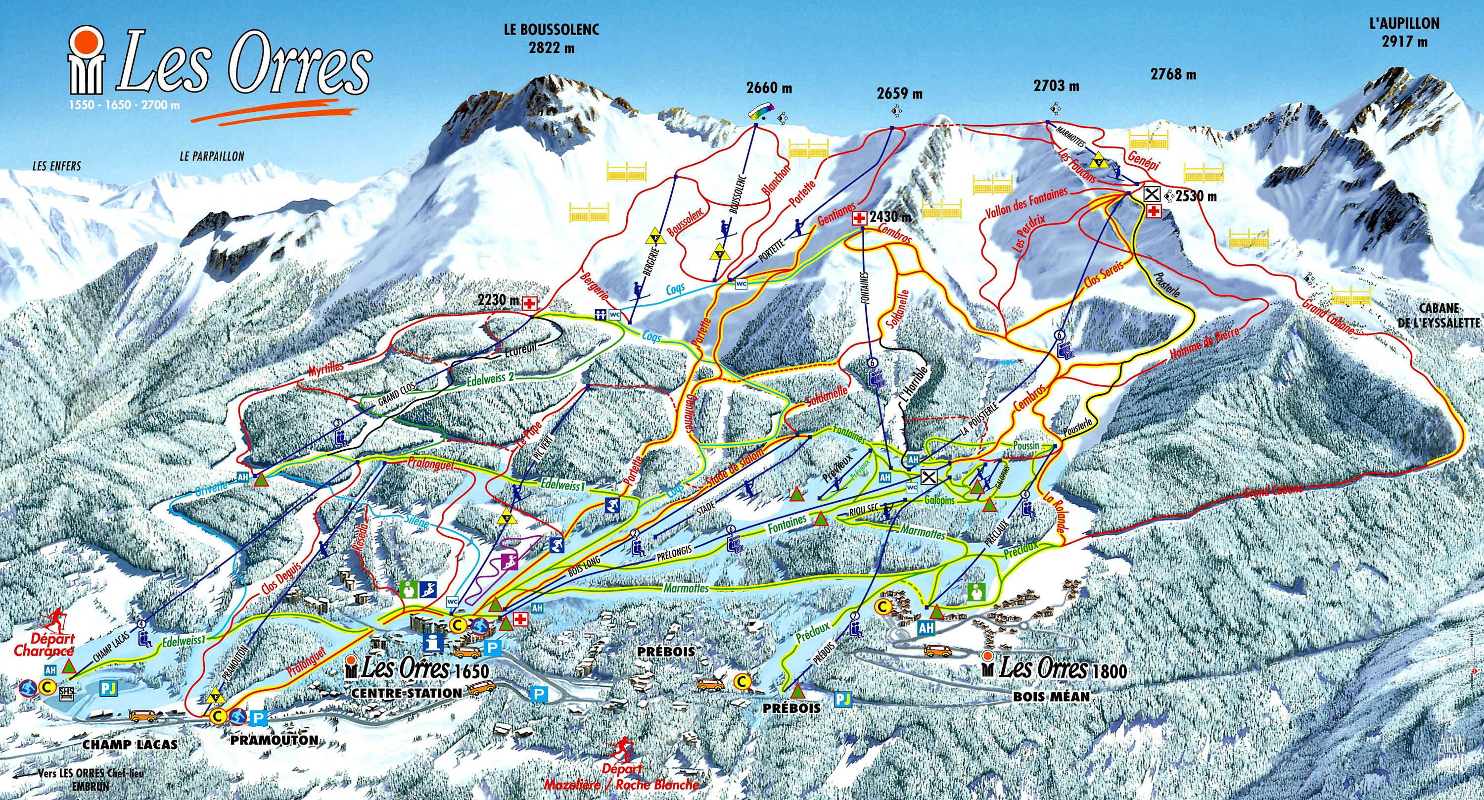 mapa tras ski w Les Orres