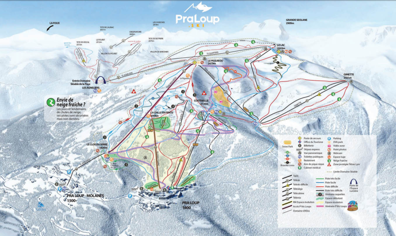 mapa tras ski w Pra Loup