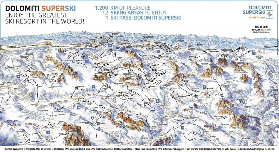 mapa tras ski w Dolomiti Superski