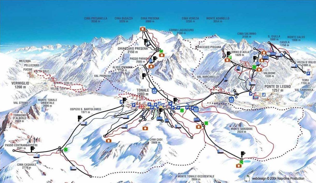 mapa tras ski w Ponte Di Legno